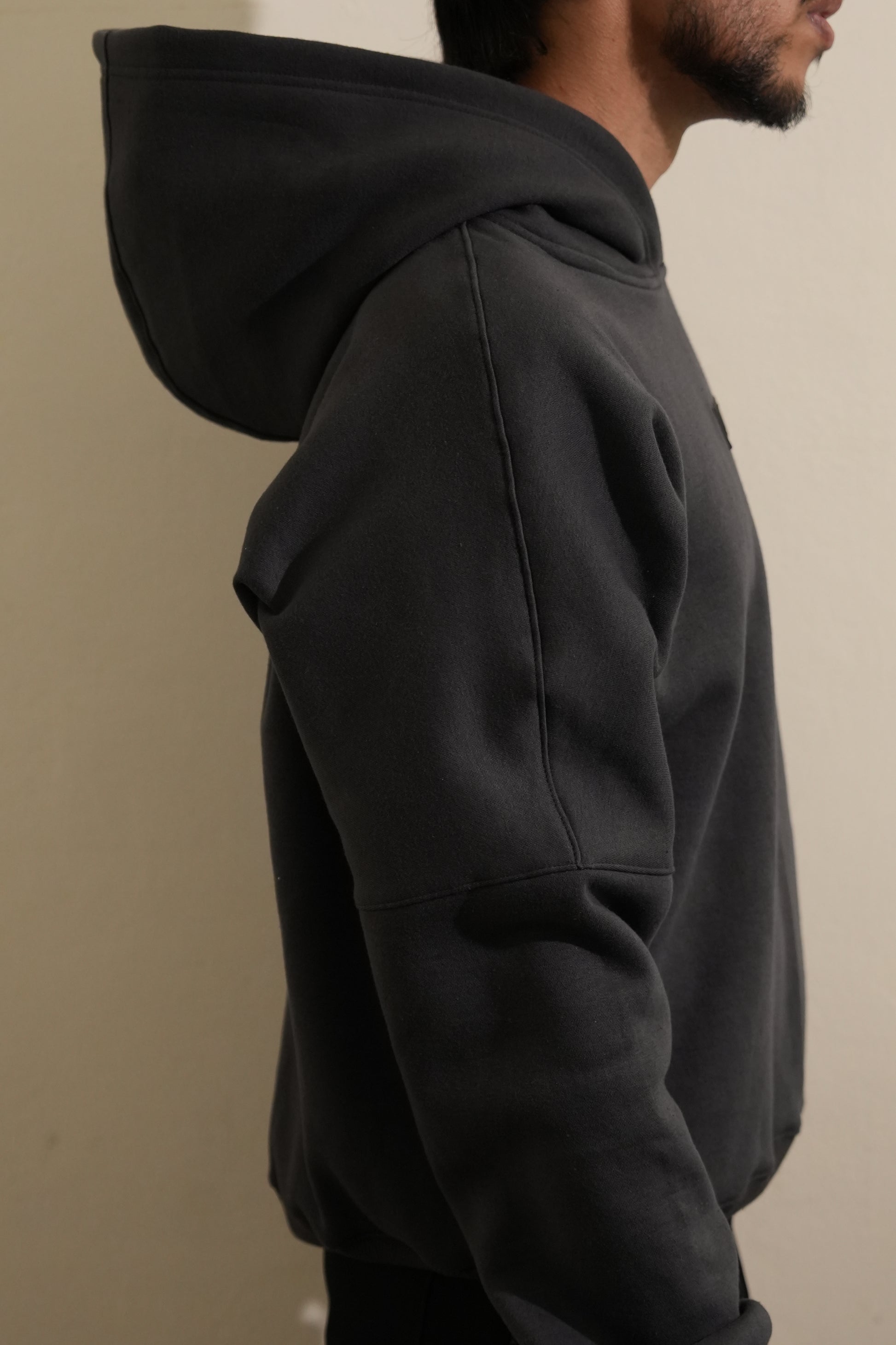 “The HOOD oversized unisex hoodie in Metal gray with 27335 designer label”
