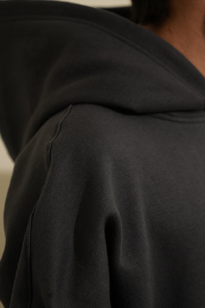 “The HOOD oversized unisex hoodie in Metal gray with 27335 designer label”