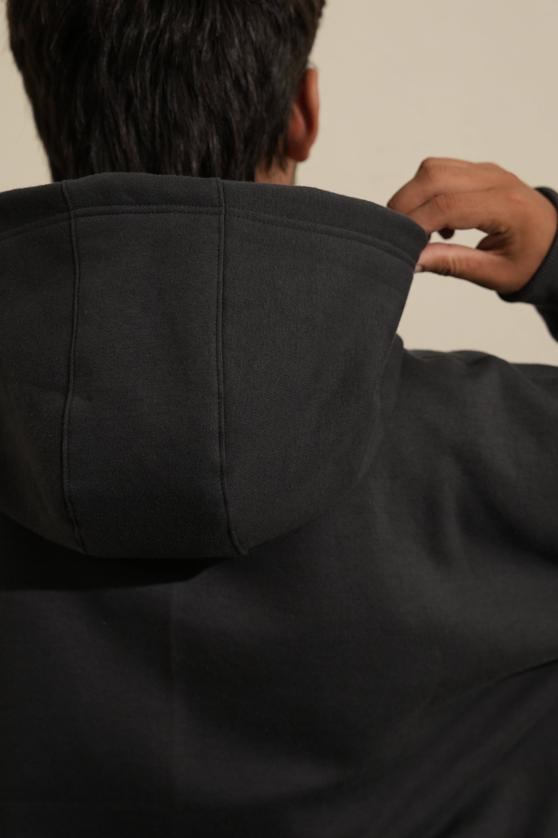 “The HOOD oversized unisex hoodie in Metal gray with 27335 designer label”