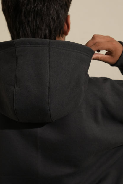 “The HOOD oversized unisex hoodie in Metal gray with 27335 designer label”